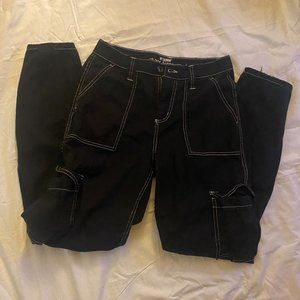 denim carpenter black jeans with white stitching